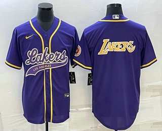 Men's Los Angeles Lakers Purple Big Logo Cool Base Stitched Baseball Jerseys
